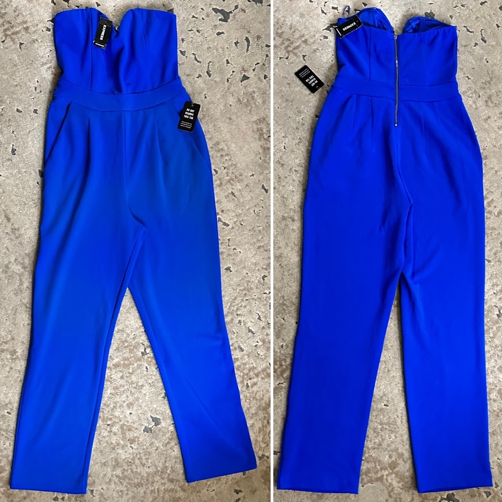 NWT Express Royal Blue Strapless Jumpsuit- 2
